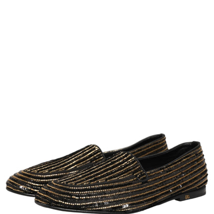 Dolce & Gabbana Black Gold Sequined Men Dress Loafers Shoes