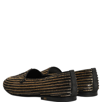 Dolce & Gabbana Black Gold Sequined Men Dress Loafers Shoes