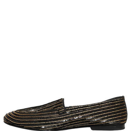 Dolce & Gabbana Black Gold Sequined Men Dress Loafers Shoes