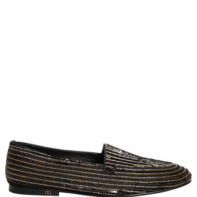 Dolce & Gabbana Black Gold Sequined Men Dress Loafers Shoes