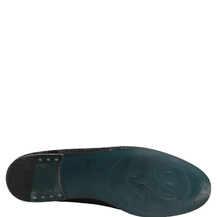 Dolce & Gabbana Blue Jacquard Leather Slip On Loafers Shoes