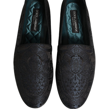 Dolce & Gabbana Blue Jacquard Leather Slip On Loafers Shoes