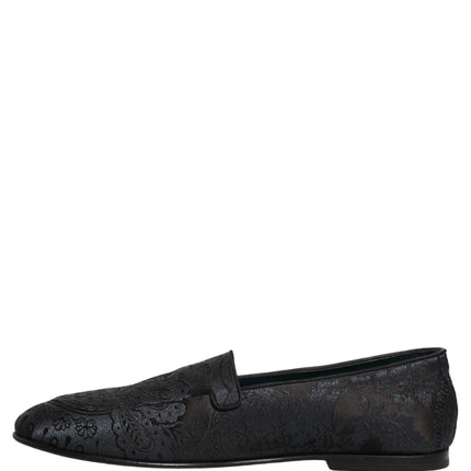 Dolce & Gabbana Blue Jacquard Leather Slip On Loafers Shoes