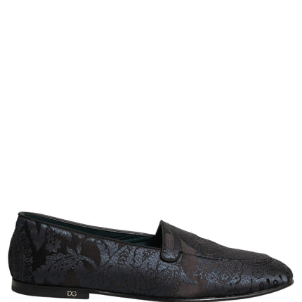 Dolce & Gabbana Silver Jacquard Leather Slip On Loafers Shoes