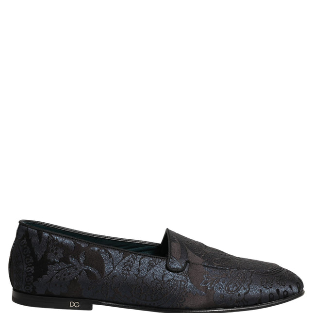 Dolce & Gabbana Blue Jacquard Leather Slip On Loafers Shoes