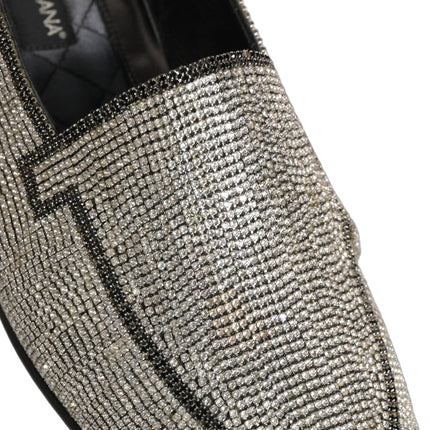 Dolce & Gabbana Silver Crystal Embellished Men Loafers Shoes