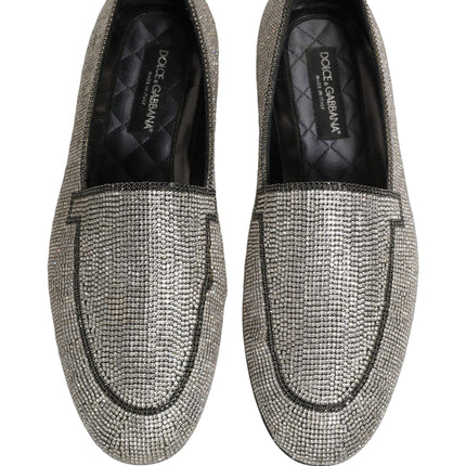 Dolce & Gabbana Silver Crystal Embellished Men Loafers Shoes