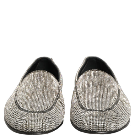 Dolce & Gabbana Silver Crystal Embellished Men Loafers Shoes
