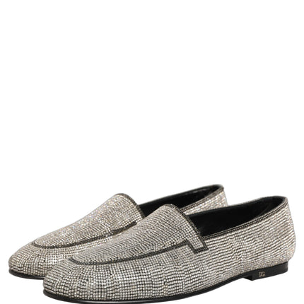 Dolce & Gabbana Silver Crystal Embellished Men Loafers Shoes