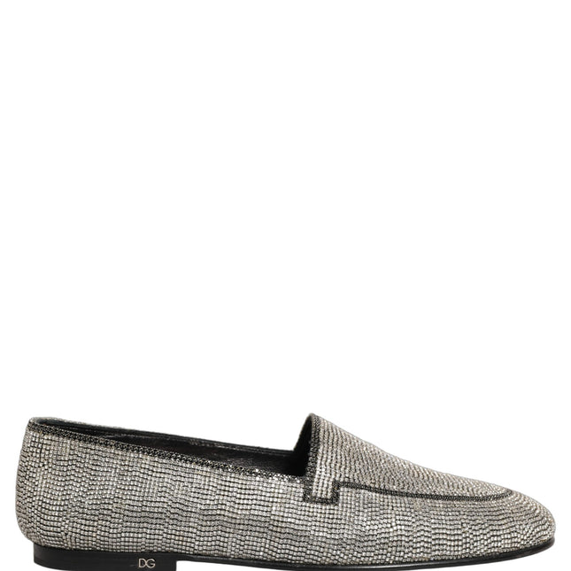 Dolce & Gabbana Silver Crystal Embellished Men Loafers Shoes