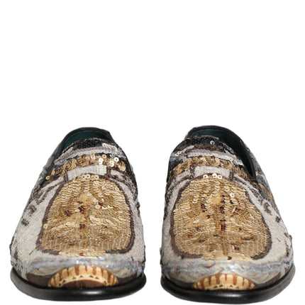 Dolce & Gabbana Multicolor Embroidered Sequin Loafers Shoes