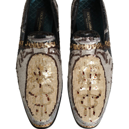 Dolce & Gabbana Multicolor Embroidered Sequin Loafers Shoes