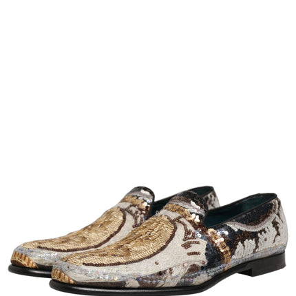 Dolce & Gabbana Multicolor Embroidered Sequin Loafers Shoes