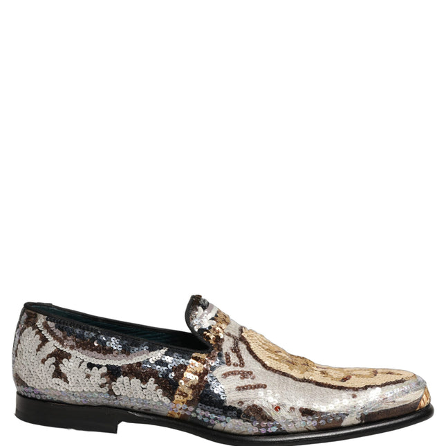 Dolce & Gabbana Multicolor Embroidered Sequin Loafers Shoes