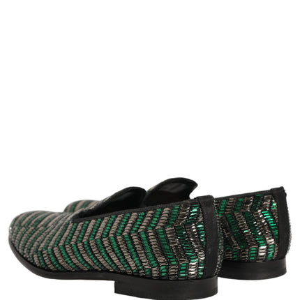 Dolce & Gabbana Silver Green Embellished Dress Loafers Shoes