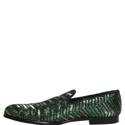 Dolce & Gabbana Silver Green Embellished Dress Loafers Shoes