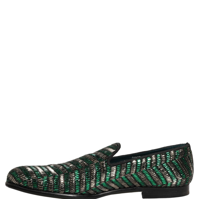 Dolce & Gabbana Silver Green Embellished Dress Loafers Shoes