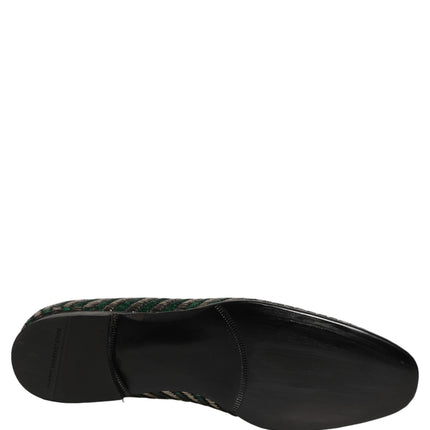 Dolce & Gabbana Silver Green Embellished Dress Loafers Shoes
