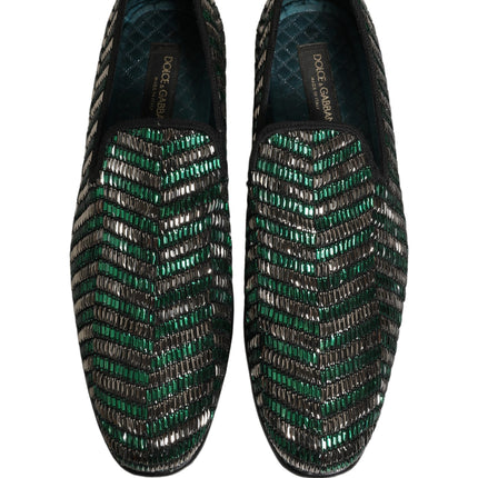 Dolce & Gabbana Silver Green Embellished Dress Loafers Shoes