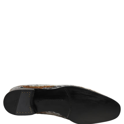 Dolce & Gabbana White Gold Sequined Slip On Loafers Shoes