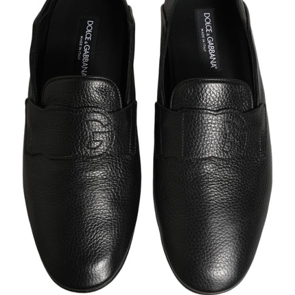 Dolce & Gabbana Black Deerskin Leather Driver Loafers Shoes