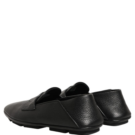 Dolce & Gabbana Black Deerskin Leather Driver Loafers Shoes