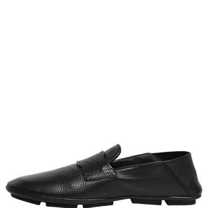 Dolce & Gabbana Black Deerskin Leather Driver Loafers Shoes