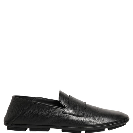 Dolce & Gabbana Black Deerskin Leather Driver Loafers Shoes