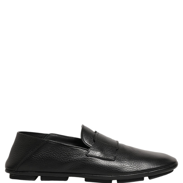 Dolce & Gabbana Black Deerskin Leather Driver Loafers Shoes