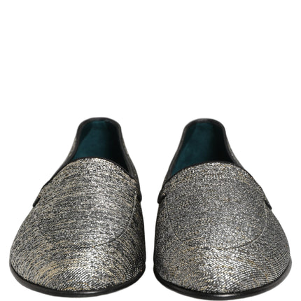 Dolce & Gabbana Gray Glitter Lurex DG Logo Dress Loafers Shoes