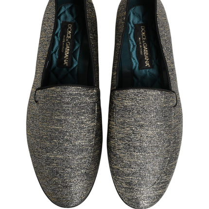 Dolce & Gabbana Gray Glitter Lurex DG Logo Dress Loafers Shoes