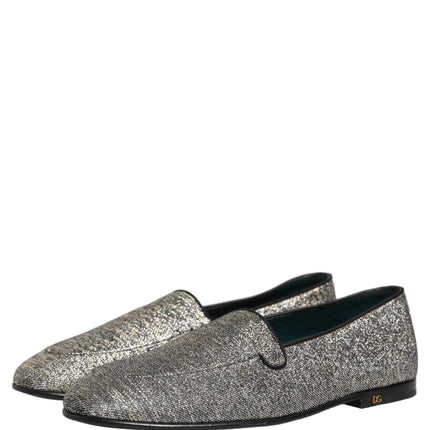 Dolce & Gabbana Gray Glitter Lurex DG Logo Dress Loafers Shoes