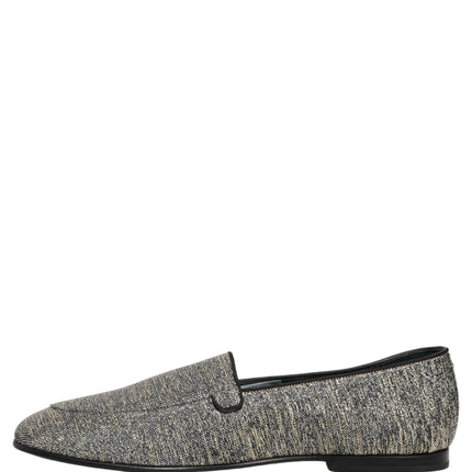 Dolce & Gabbana Gray Glitter Lurex DG Logo Dress Loafers Shoes