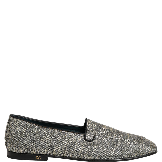 Dolce & Gabbana Gray Glitter Lurex DG Logo Dress Loafers Shoes