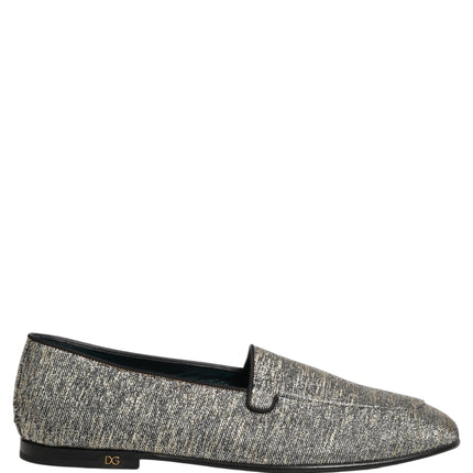 Dolce & Gabbana Gray Glitter Lurex DG Logo Dress Loafers Shoes