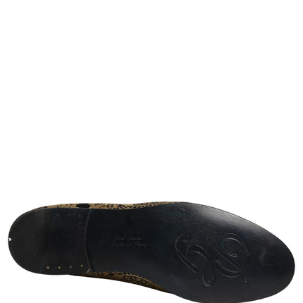 Dolce & Gabbana Gold Jacquard Leather Slip On Loafers Shoes