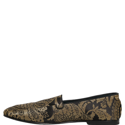 Dolce & Gabbana Gold Jacquard Leather Slip On Loafers Shoes