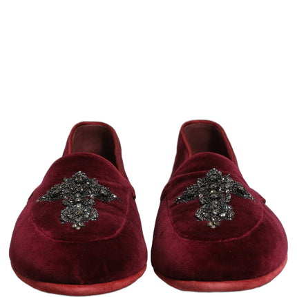 Dolce & Gabbana Red Suede Embellished Men Dress Loafers Shoes