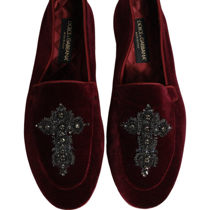 Dolce & Gabbana Red Suede Embellished Men Dress Loafers Shoes