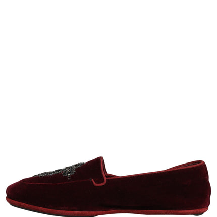 Dolce & Gabbana Red Suede Embellished Men Dress Loafers Shoes