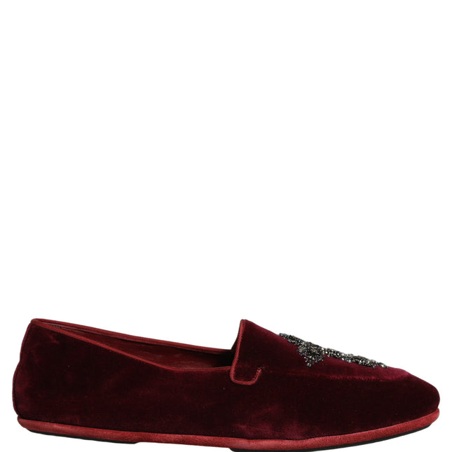 Dolce & Gabbana Red Suede Embellished Men Dress Loafers Shoes