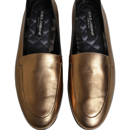 Dolce & Gabbana Gold Leather DG Logo Slip On Men Loafers Shoes