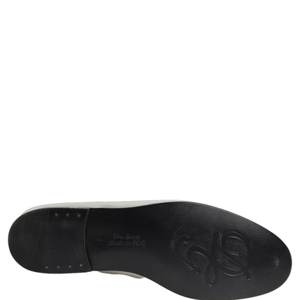 Dolce & Gabbana Silver Leather DG Logo Slip On Loafers Shoes