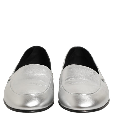Dolce & Gabbana Silver Leather DG Logo Slip On Loafers Shoes