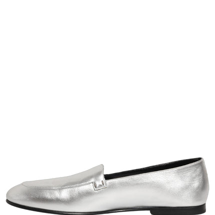 Dolce & Gabbana Silver Leather DG Logo Slip On Loafers Shoes