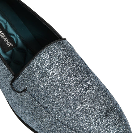 Dolce & Gabbana Blue Glitter Lurex DG Logo Dress Loafers Shoes