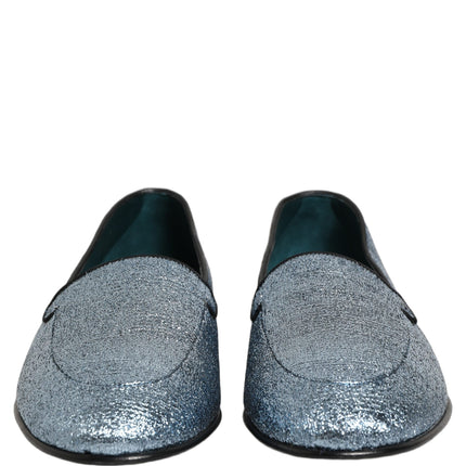 Dolce & Gabbana Blue Glitter Lurex DG Logo Dress Loafers Shoes