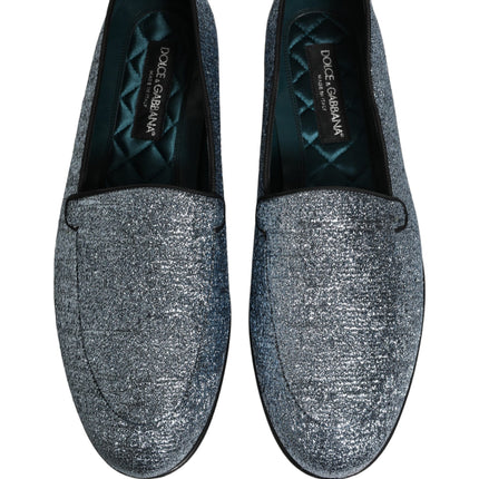 Dolce & Gabbana Blue Glitter Lurex DG Logo Dress Loafers Shoes