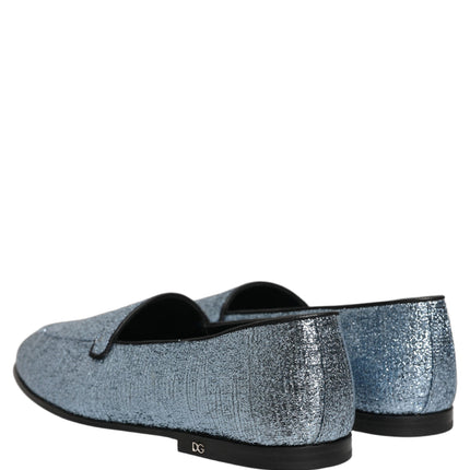 Dolce & Gabbana Blue Glitter Lurex DG Logo Dress Loafers Shoes