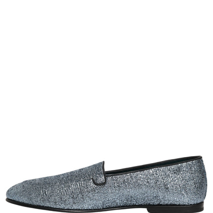 Dolce & Gabbana Blue Glitter Lurex DG Logo Dress Loafers Shoes
